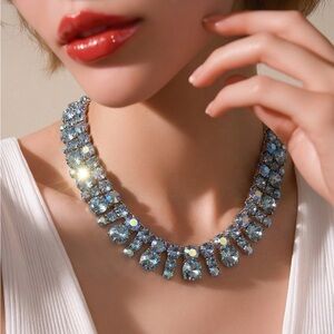 Stunning I.N.C. Silver-Tone Blue Crystal Bib Necklace